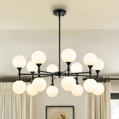 16-Light Modern Glam Linear Sputnik 2-Tiered Frosted Opal Glass Globe Bubble Chandelier for Living/Dining Room