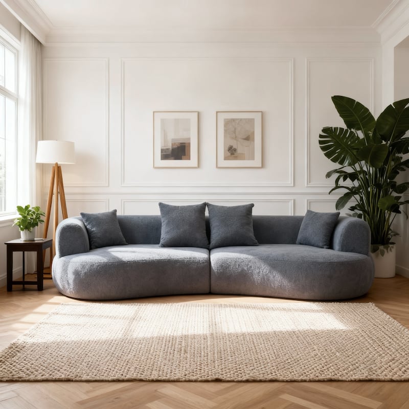 Oversized Sectional Sofa for Living Room, Curved Cloud Couch, Large Luxury Couch Boneless Deep Seat 4-Seater Foam Sofa