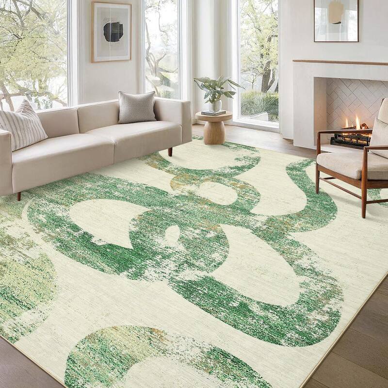 Modern Washable Area Rug Animal Snake Pattern Rug Home Decor Snake Carpet, Low Pile Non Slip Rug - 8'x10' - Green