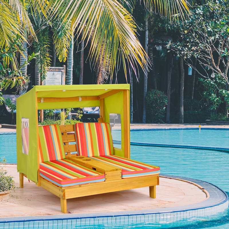 Costway Kids Double Chaise Lounge Patio Lounge Chair with Cup Holders - Colorful