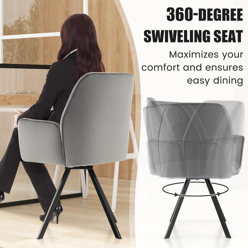 Set of 2 Swivel Accent Arm Chairs with Metal Legs and Wide Back-Grey - 25" x 23" x 34"