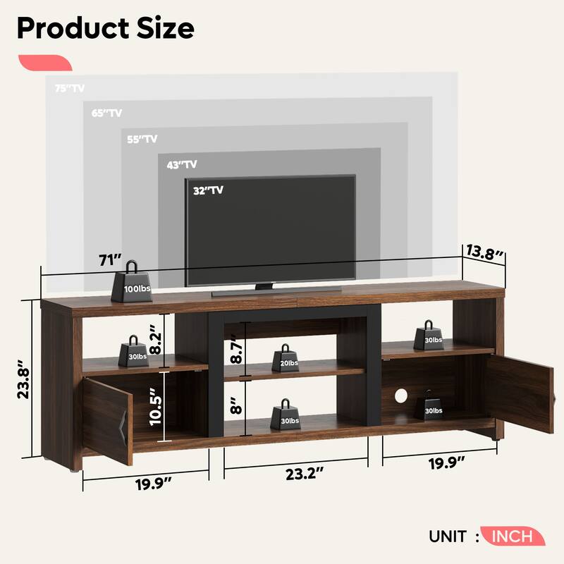 70" TV Stand Modern Entertaintment Center TV Console for 75" TVs with LED Lights - 71 inches