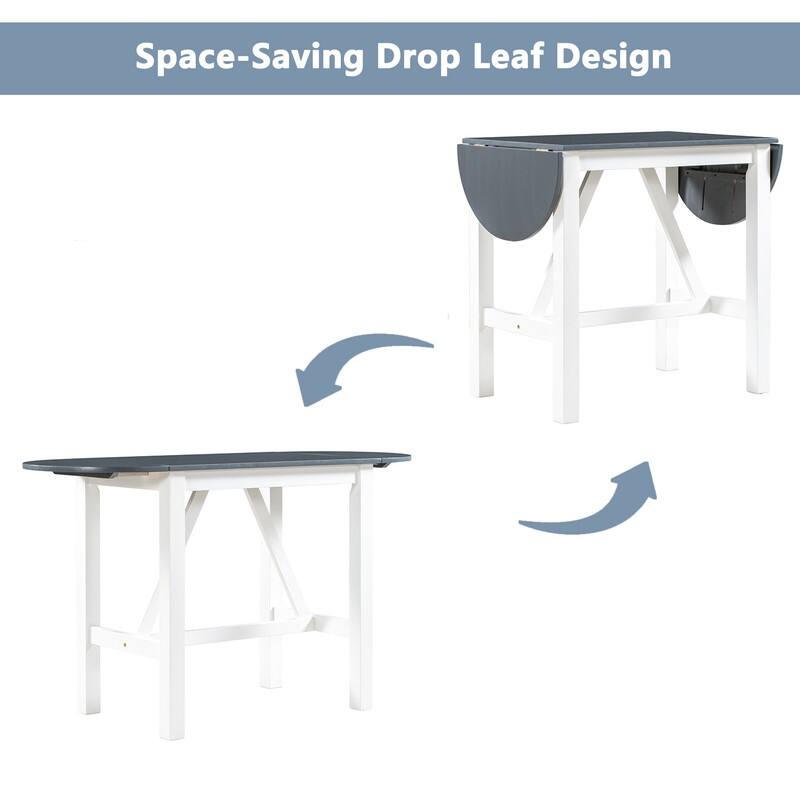 3-Piece Wood Counter Height Drop Leaf Dining Table Set with 2 Upholstered Dining Chairs for Small Place