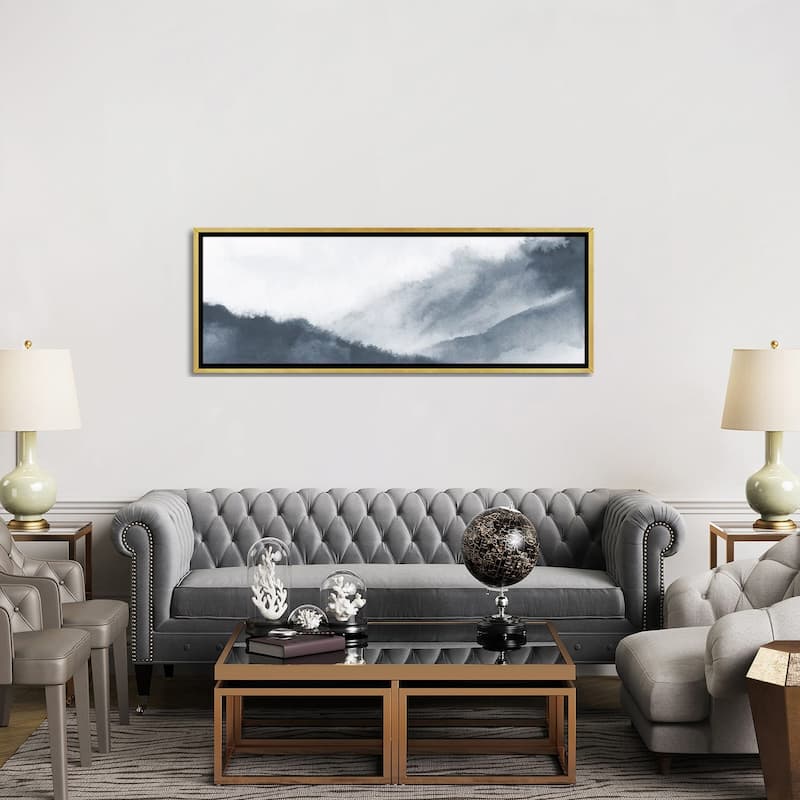 iCanvas "Misty mountains in gray watercolor - Panoramic" by Nouveau Prints Framed Canvas Print