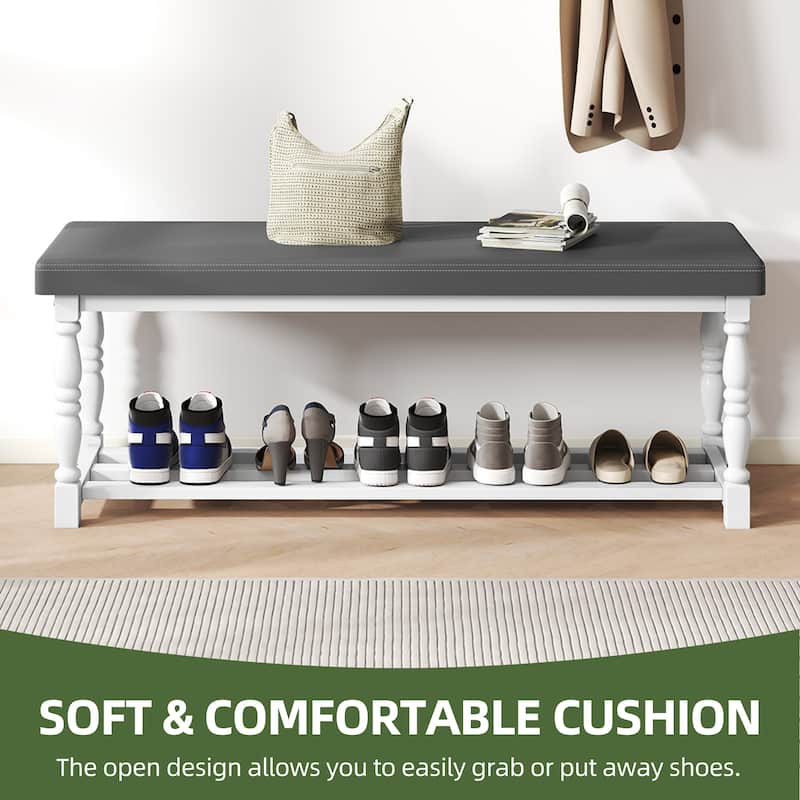 Moasis Entryway Shoe Bench with Cushioned Seat and 2-Tier Storage for Hallway