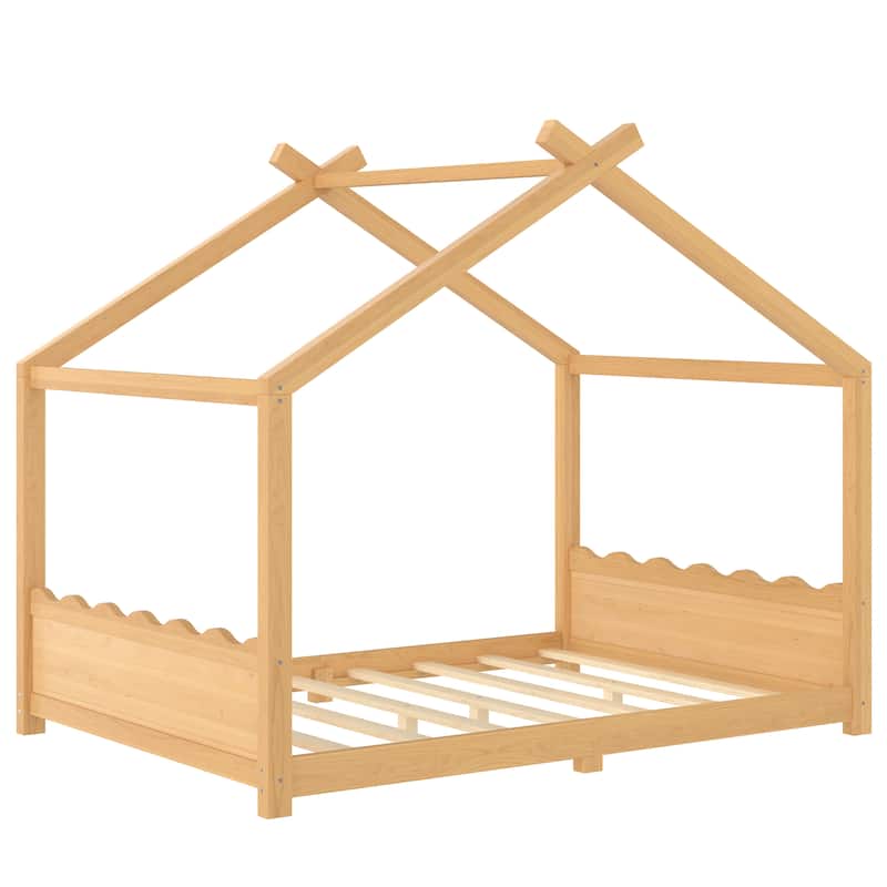 Queen/Full/Twin Solid Wood House Floor Bed, No Box Spring Needed