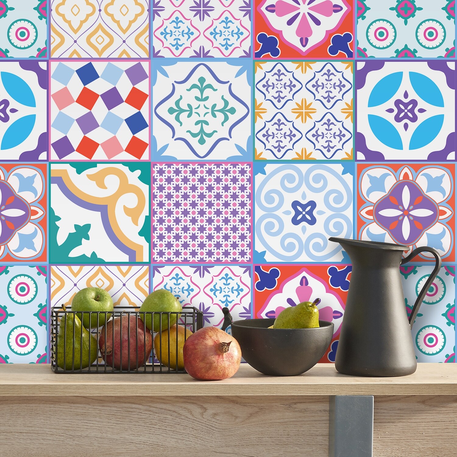 15 x 15 cm Classic Moroccan Colourful Mixed Tiles Wall Stickers Set 1 Decals 15 x 15 cm Classic Moroccan Colourful Mixed Tiles Wall Stickers Set 1 Decals