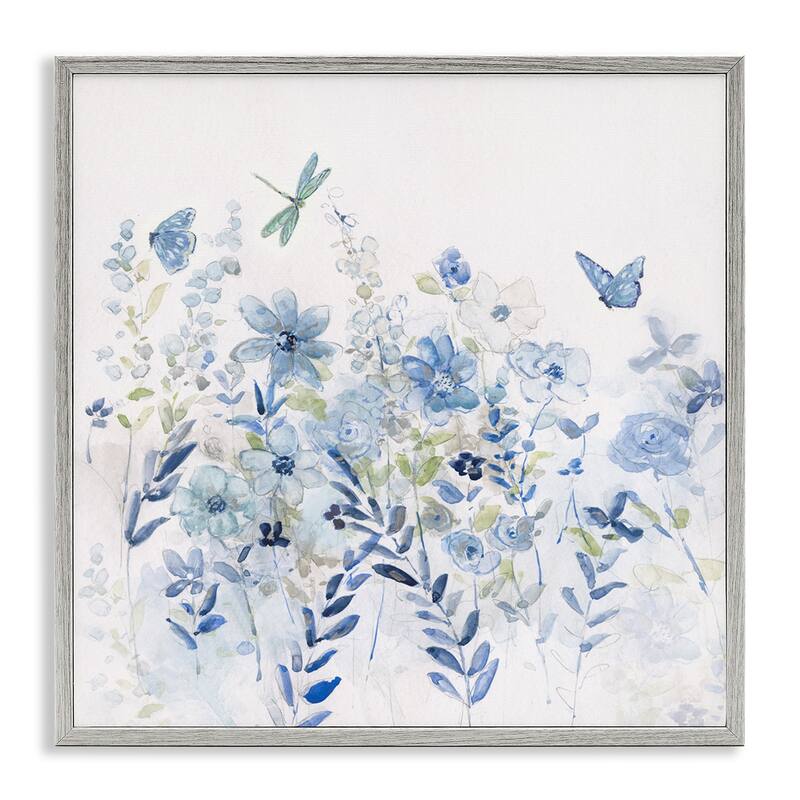 Stupell Delicate Blue Floral Garden Framed Giclee Art by Sally Swatland - 24 x 24 - Grey