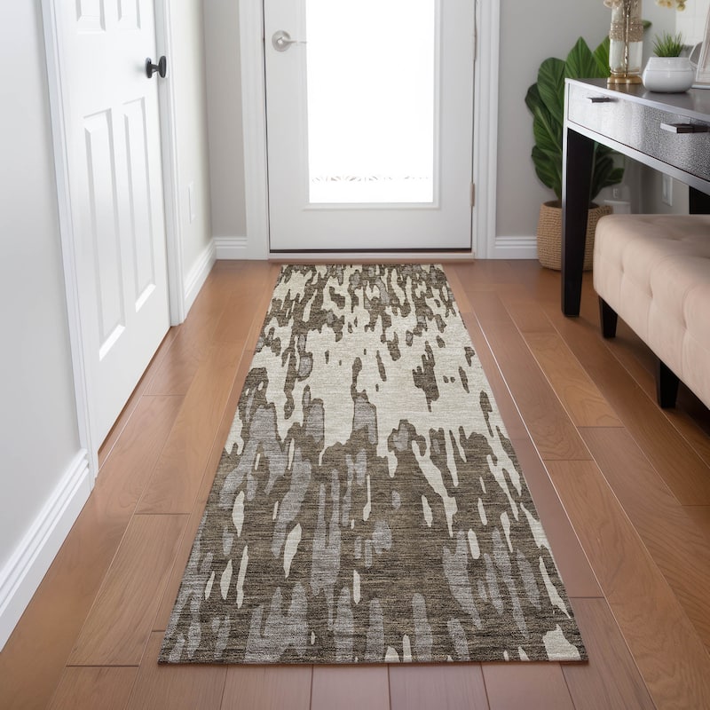 Machine Washable Indoor/ Outdoor Abstract Chantille Rug