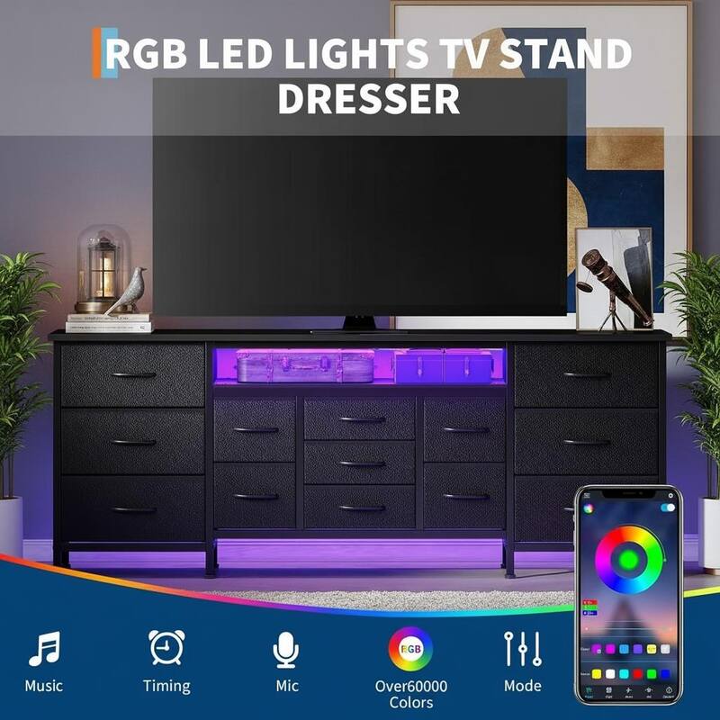 70 Inch Long Dresser TV Stand, Wide 13 Chest, up to 80 Inch