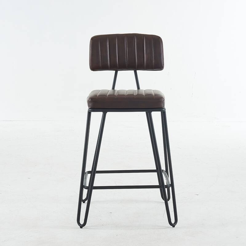 Industrial Style Bar Stools Set of 2, Faux Leather Bar Chairs with Metal Frame,Counter Height for Kitchen Island