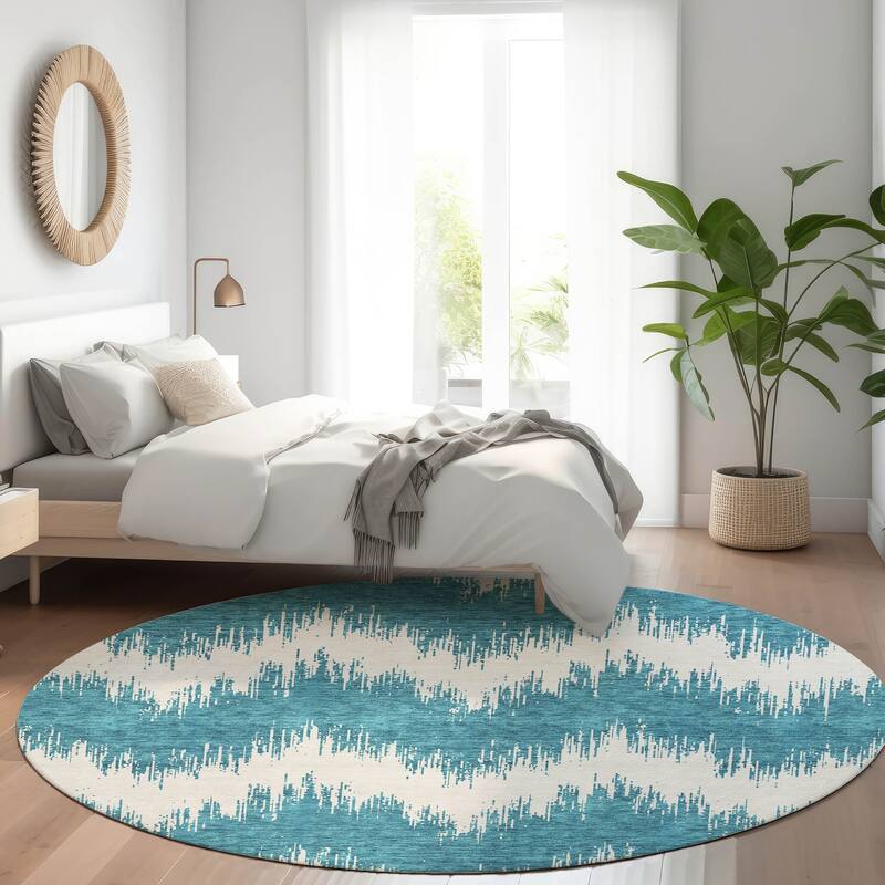 Premium Washable Super Soft Farmhouse Chevron Mayfield Rug - Teal - 8' x 8'