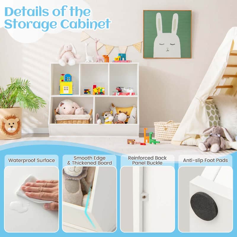 Costway 5-Cubby Kids Toy Storage Organizer Wooden Bookshelf Display - See Details