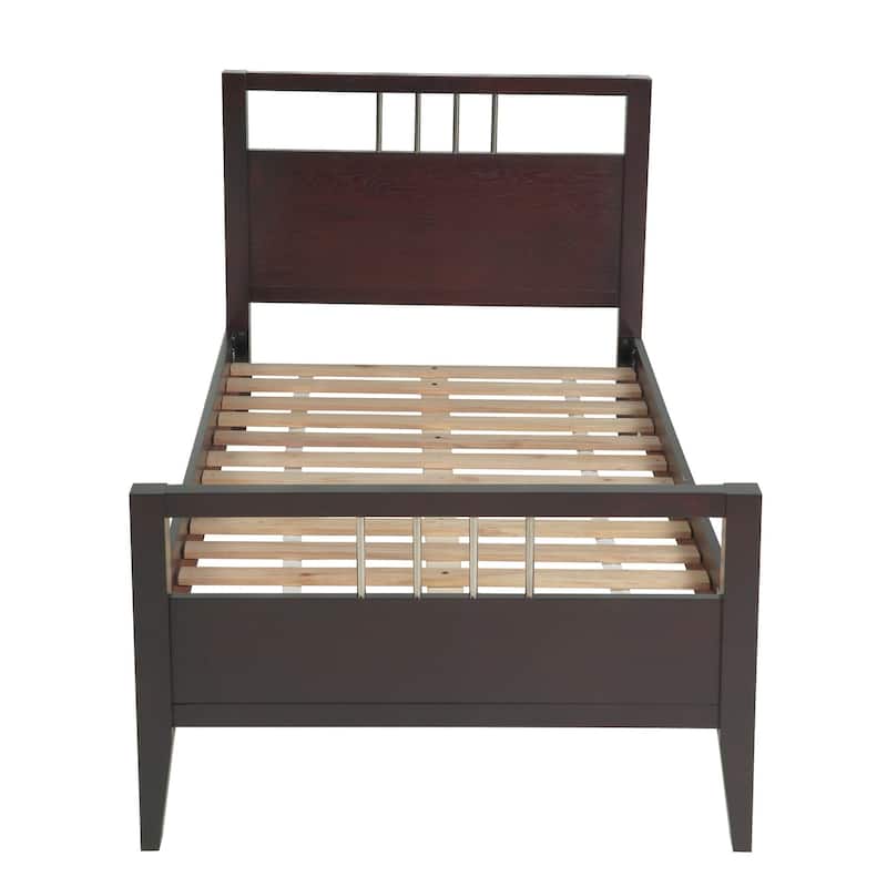 Fang Modern Full Size Bed, Sleigh Headboard, Metal Bars, Espresso Brown