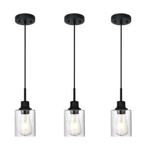 Modern Metal Pendant Lights with Seeded Glass - Black