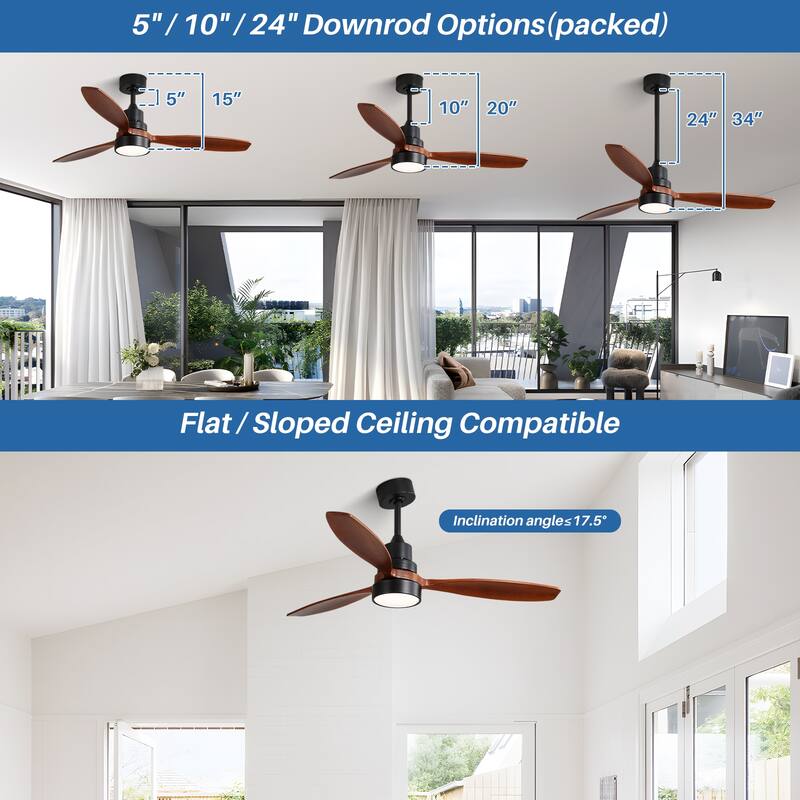 Sofucor 52" Ceiling Fan with Lights Remote Control Reversible Noiseless ETL Fans - diameter 52 Inches