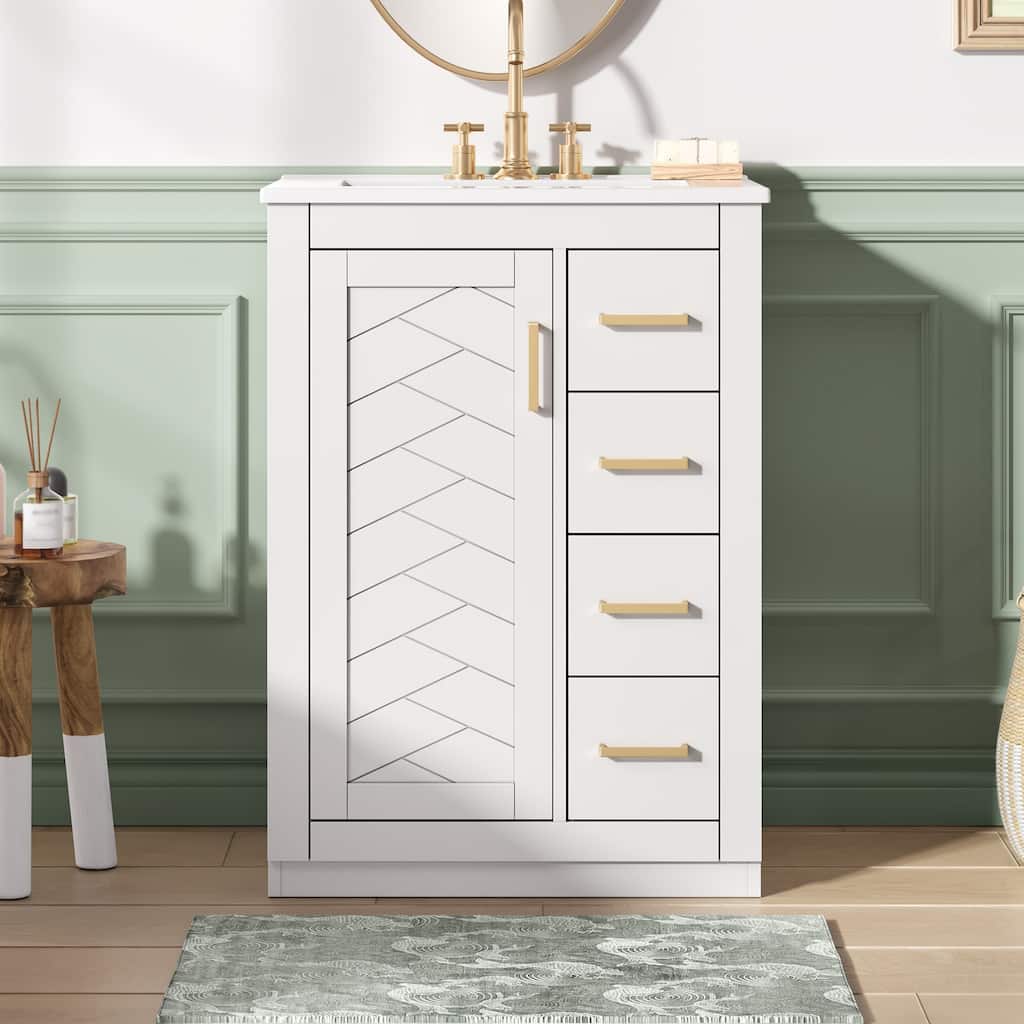 24" Freestanding Bathroom Cabinet with Integrated White Ceramic Sink - 24.1'' x 18.3'' x 33.7''