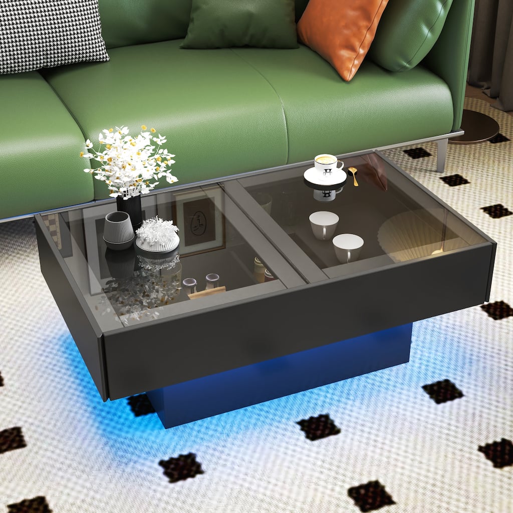 Roomfitters Coffee Table with Sliding Top and Hidden Storage, Extendable Modern Center Table for Living Room