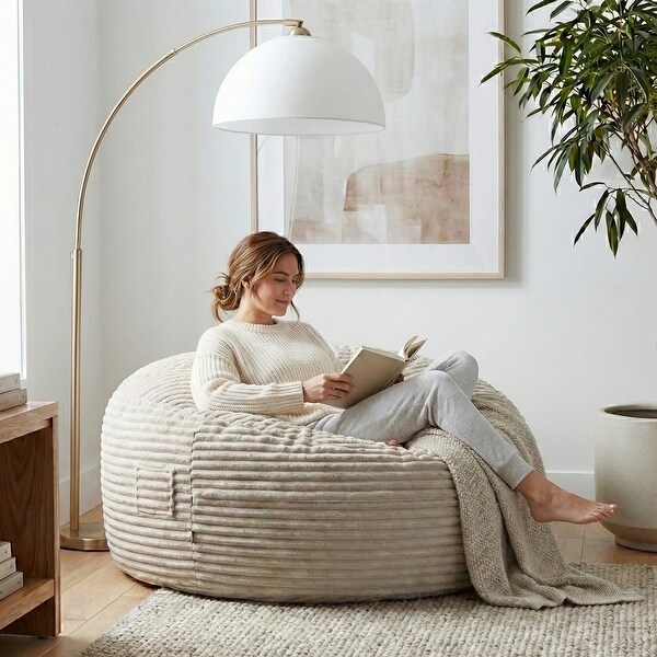 bed&breakfast MALL BOUCLE ロング ベージュ ルミさん Sealy® Bala Taupe Faux Fur Corduroy 5ft Foam Bean Bag Lounger - On
