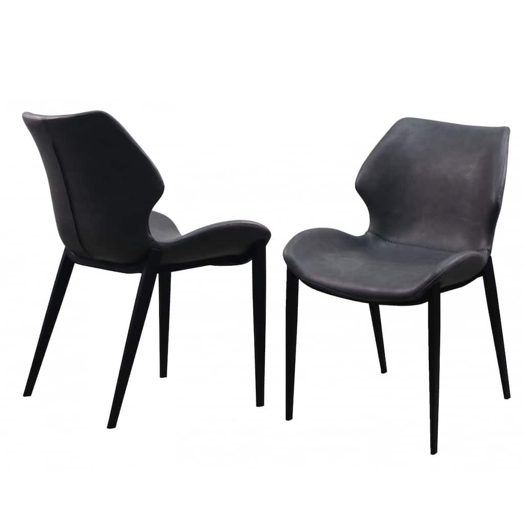 Set of 2 Grey and Black Upholstered Faux Leather Dining Chairs - 20.90” x 19.40” x 30.70”