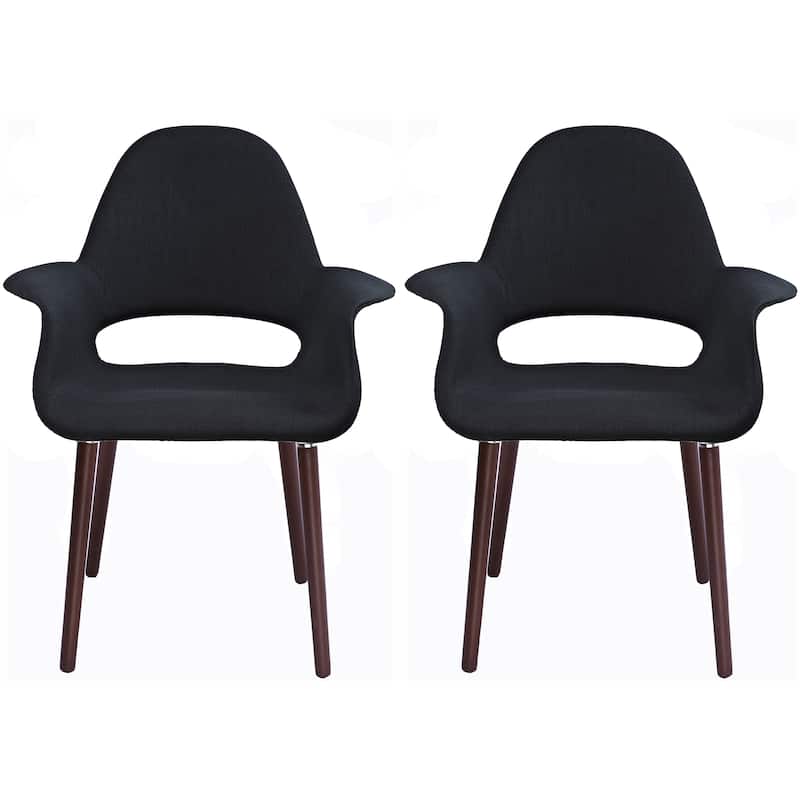 Set of 2 Organic Upholstered Fabric Modern Armchairs with Dark Walnut Brown Wooden Legs for Dining Room Office or Accent Chair