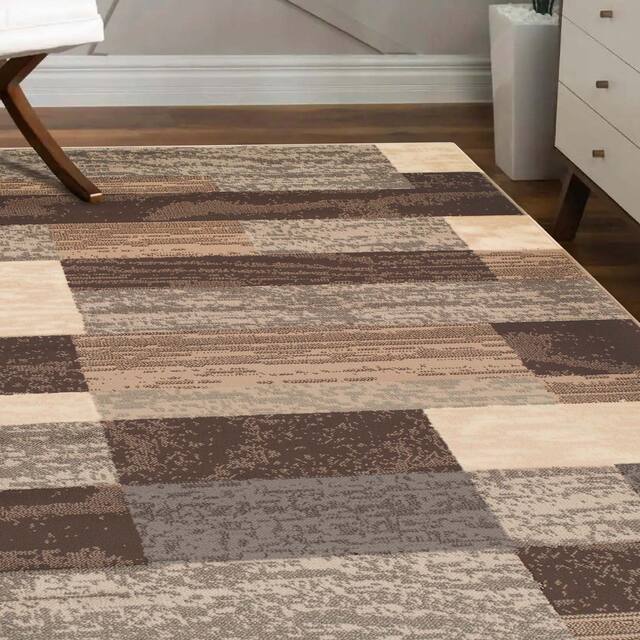Miranda Haus Geometric Modern Patchwork Polypropylene Indoor Area Rug