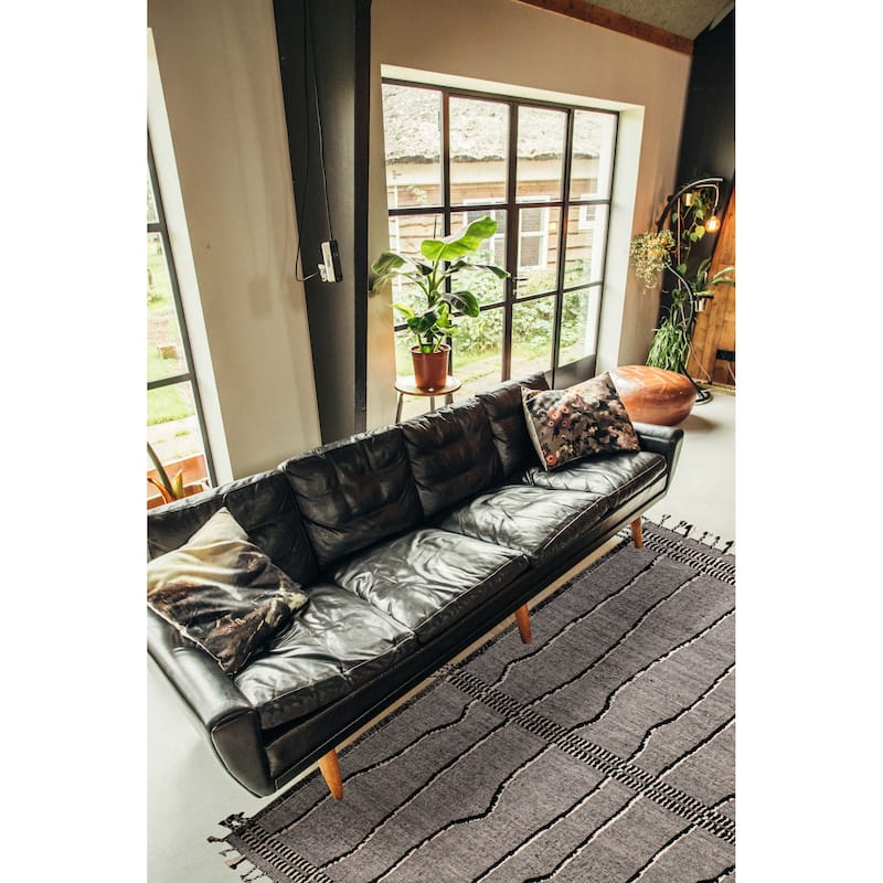 ECARPETGALLERY Hand-knotted Tangier Black, Cream Wool Rug - 8'2 x 10'2