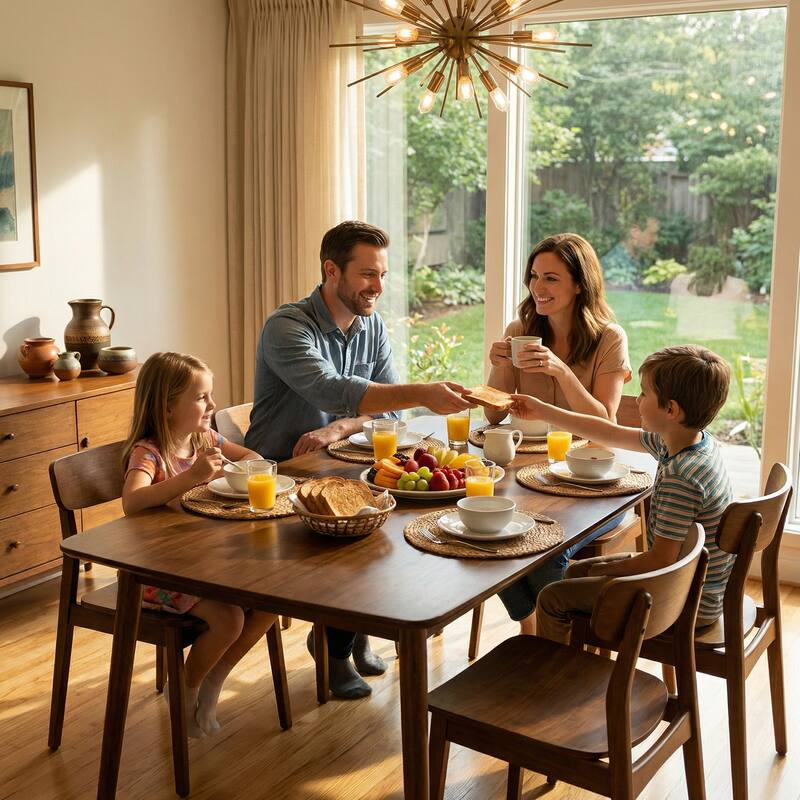 Anmytek Mid Century Modern Solid Wood 47 Inch Rectangular Dining Table with Rounded Corners Walnut Finish