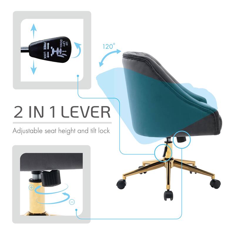 Porthos Home Hattie Tufted Velvet Office Chair, Gold Base With Wheels