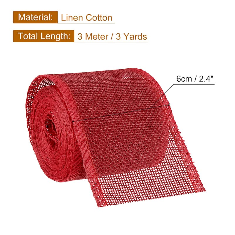 Burlap Wired Ribbons, 2.4inch x 3yards Natural Burlap Weave Ribbon - Red