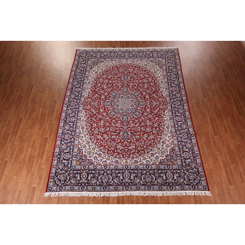 Traditional Red Kashan Turkish Rug Machine Made Dining Room Carpet - 9'7" x 12'10"