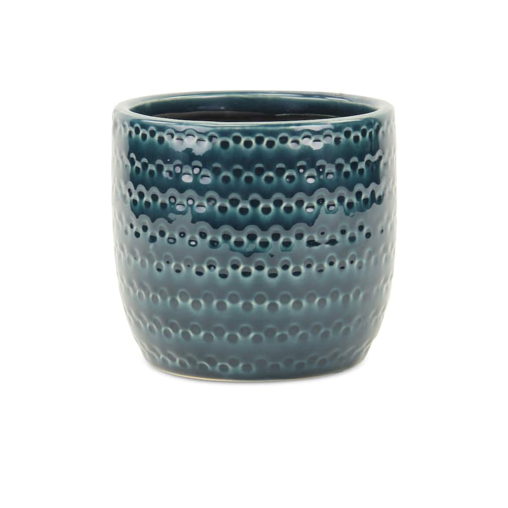 Attollo Navy Blue Ceramic Dotted Pattern Pot
