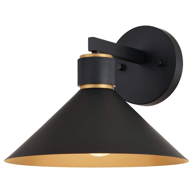 Dunbar 1 Light Matte Black and Gold Contemporary Outdoor Wall Sconce Metal Shade