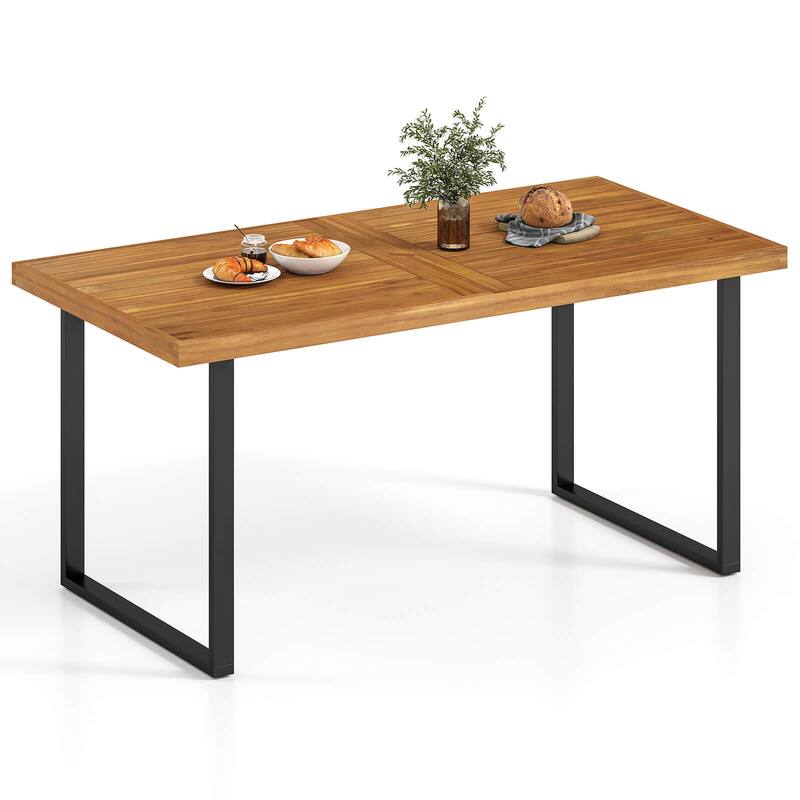Costway 63" Acacia Wood Dining Table with Heavy-Duty Metal Legs 1.97" - See Details