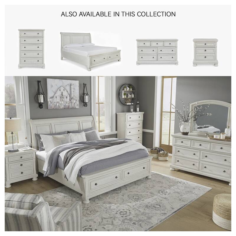 Signature Design by Ashley Robbinsdale Antique White Sleigh Bed with Storage