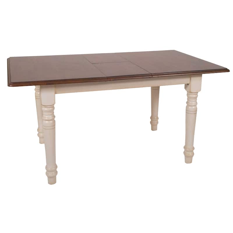 Distressed Rectangular Wooden Dining Table - 60" - Antique White and Brown