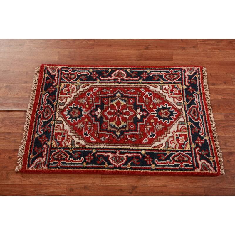 Hand Knotted Oriental 100% Wool Carpet Traditional Medallion Red Heriz (serapi) Area Rug - 3' 0'' X 2' 0''
