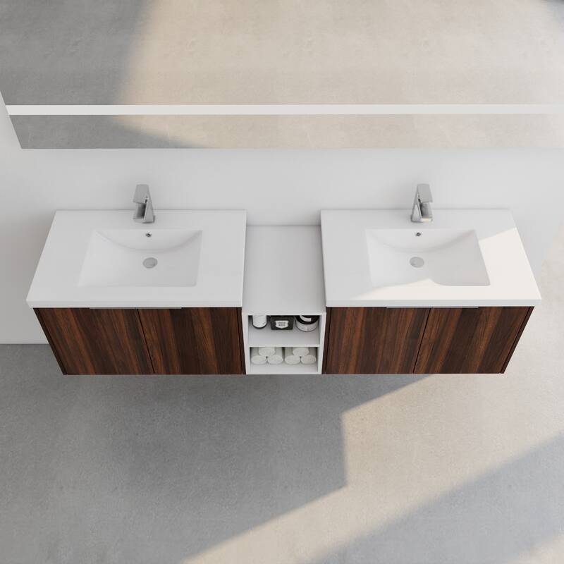 60 Inch Bathroom Vanity with Soft Close Doors, Resin Sink, Ample Storage and Matching Small Shelves (KD Packing)