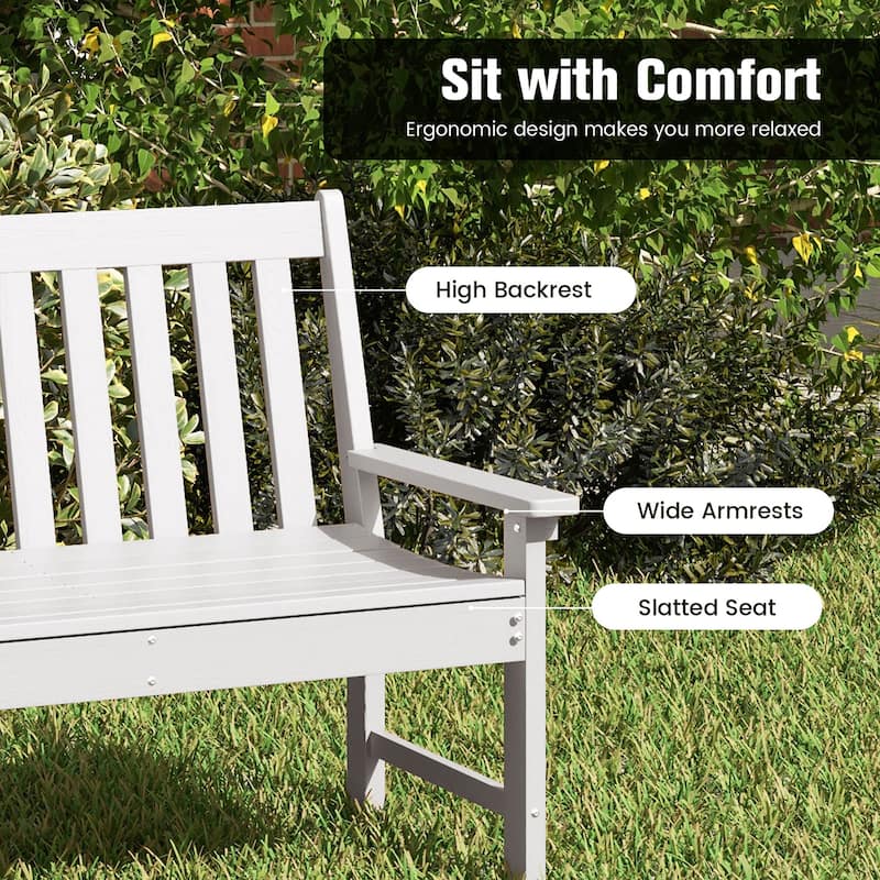 Gymax Garden Bench All-Weather HDPE 2-Person Outdoor Bench for Front