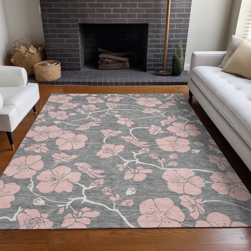Machine Washable Indoor/ Outdoor Floral Zen Chantille Rug
