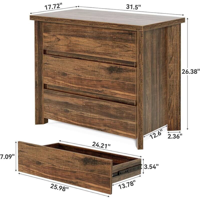 Rustic Brown Engineered Wood 3-Drawer Nightstand with Sturdy Storage
