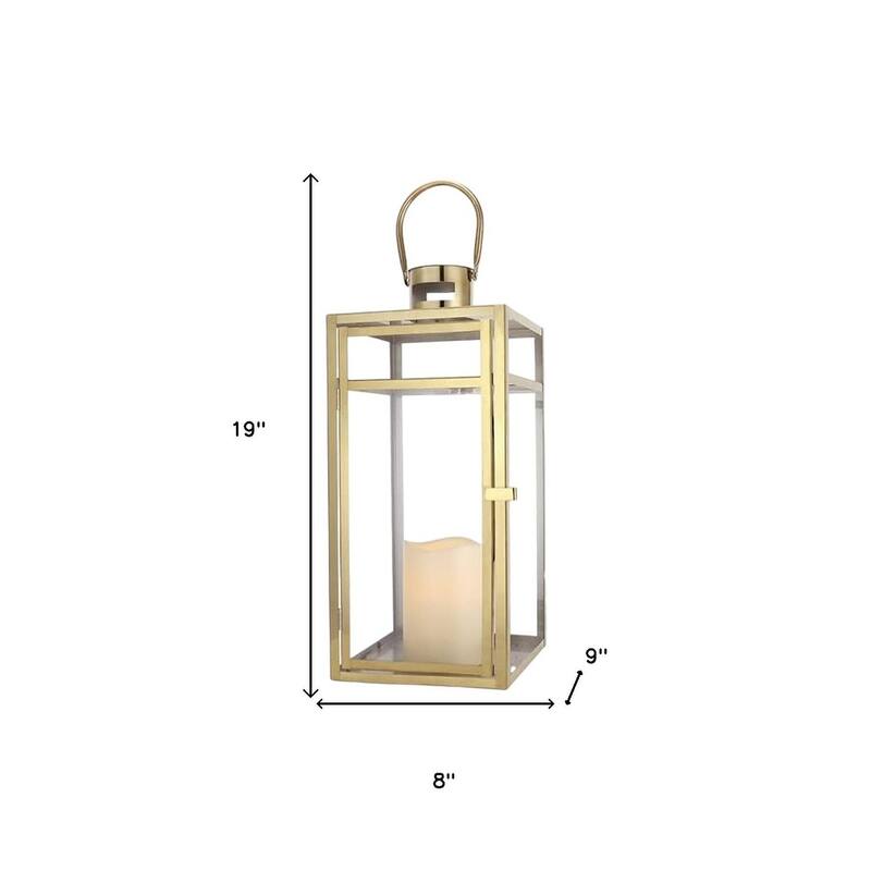 Set of Three Clear And Gold Glass And Stainless Steel Tabletop Lantern Candle Holders