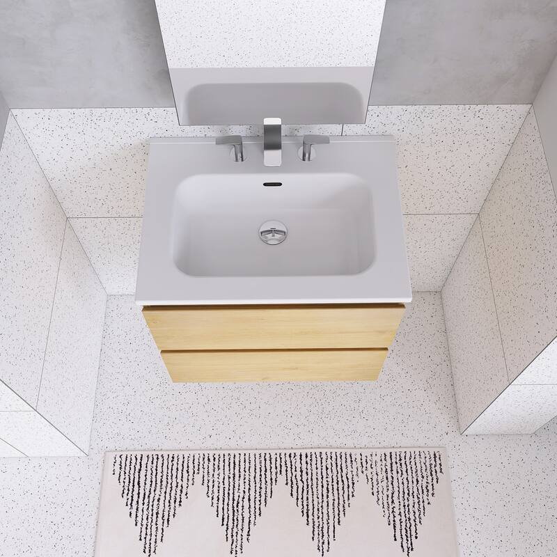Floating Integrated Bathroom Vanity with Ceramic Sink, Three Faucet Holes