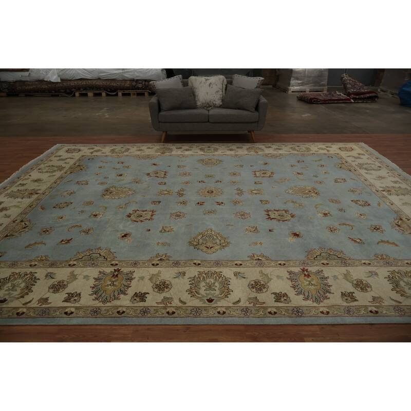 Hand Knotted Oriental 100% Wool Carpet Transitional Floral Navy Blue & Blues Oushak Area Rug - 14' 8'' X 11' 6''