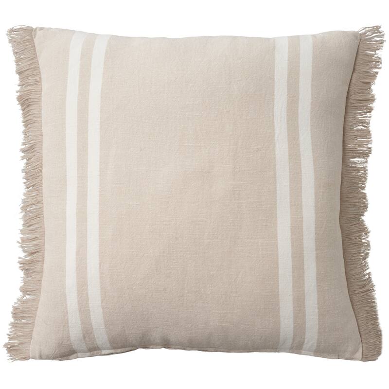 Mina Victory Lifestyle Cotton Linen Stripes 20" x 20" Beige Indoor Throw Pillow - 20" x 20"