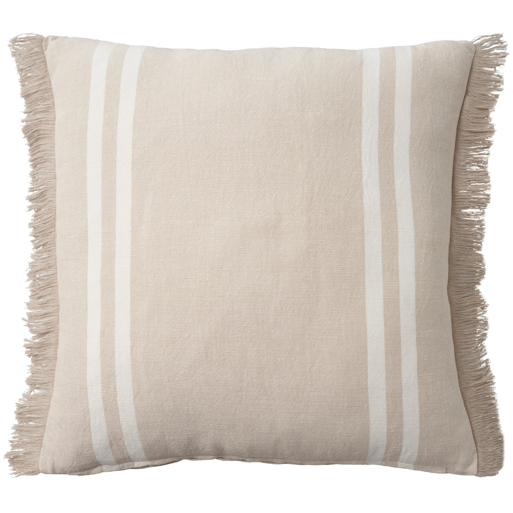 Mina Victory Lifestyle Cotton Linen Stripes 20" x 20" Beige Indoor Throw Pillow
