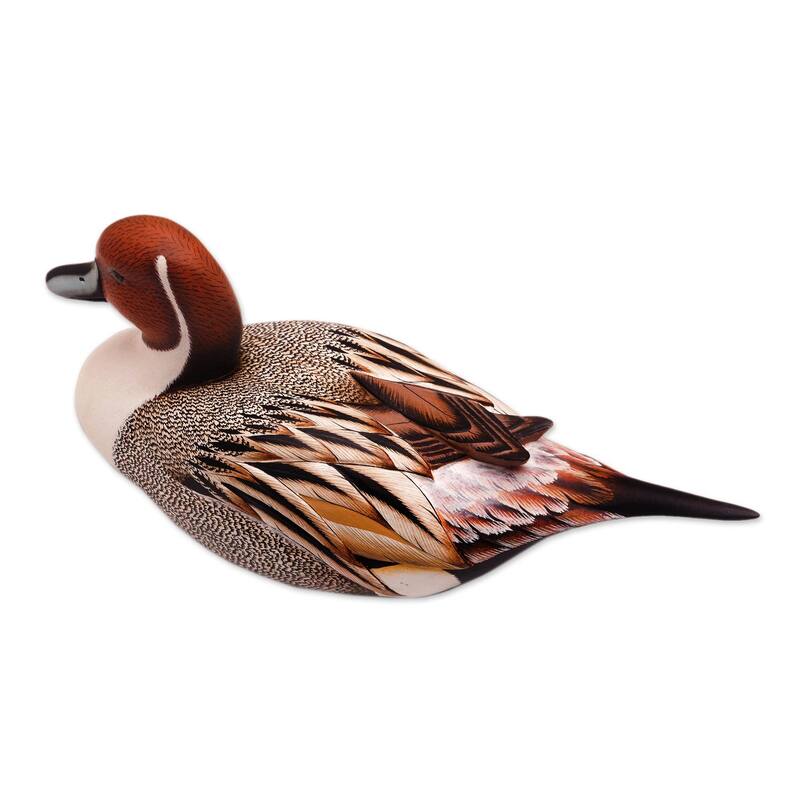 NOVICA Handmade Pintail Duck Wood Statuette (Indonesia) - 4.1" H x 10.75" W x 3.5" D