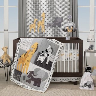 Lambs & Ivy Me & Mama Gray/White Safari Elephant, Giraffe & Zebra 3-Piece Nursery Baby Crib Bedding Set