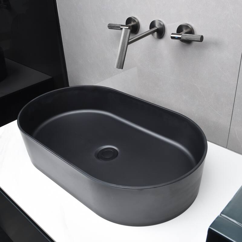 White Vessel Sink Oval Bathroom Sink, Ceramic Bathroom Above Counter Vanity Sink