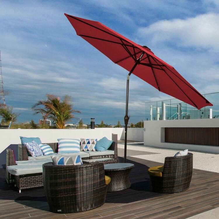 10' Solar LED Lighted Patio Market Umbrella Shade Tilt Adjustment Crank